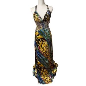 Vintage Cache Womens Fairy Y2K Silk Evening Dress Sz 10 Sequin Formal Prom HOCO